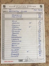 Edmonton Oilers Official Scorer 2009 Line up sheet- Pat Quinn, Gagne, Moreau