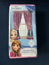 NEW DISNEY FROZEN Pair Window Panel Tie Curtains Anna Elsa Drapes Drapery 82W63L
