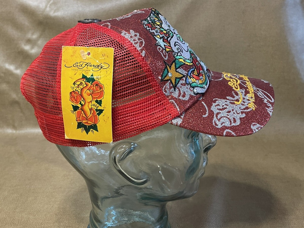 Ed Hardy Red Glitter Dragon Hat NWT Y2K Truckers Style Hat  display picture 3