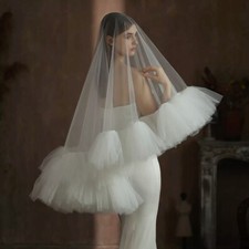 White Tulle Wedding Veil, New Handmade White Ruffled Veil