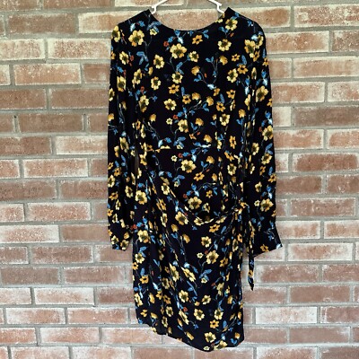 ASTR The Label Tie Front Long Sleeve Dress Navy Floral Size Medium | eBay