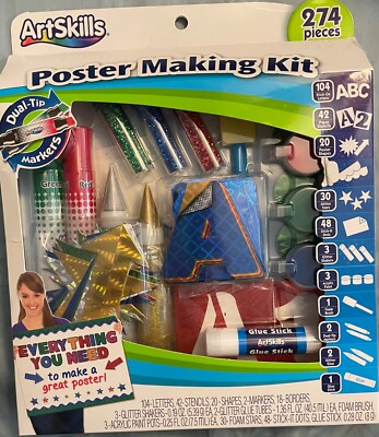 ArtSkills Poster Making Kit 274 Pieces NEW IN BOX Letters Stencils Stars Paint