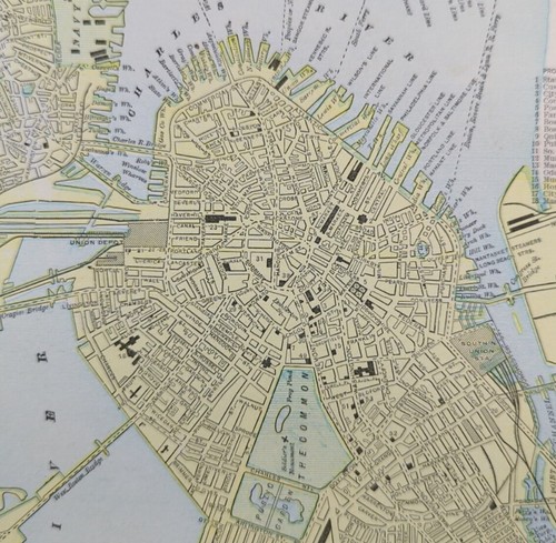 Vintage 1899 BOSTON MASSACHUSETTS Map 11"x14" Old Antique Original CHARLESTOWN - 第 5/13 張圖片