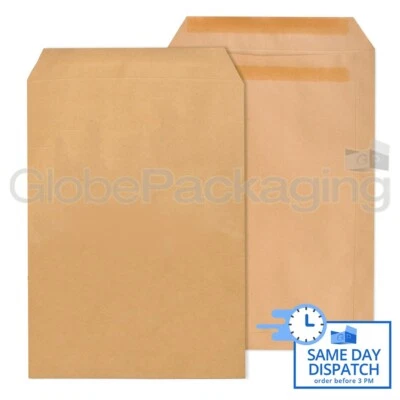 GLOBE 100 x C4/A4 einfache Manilla selbstversiegelnde braune Umschläge SS 90 gsm *ANGEBOT*