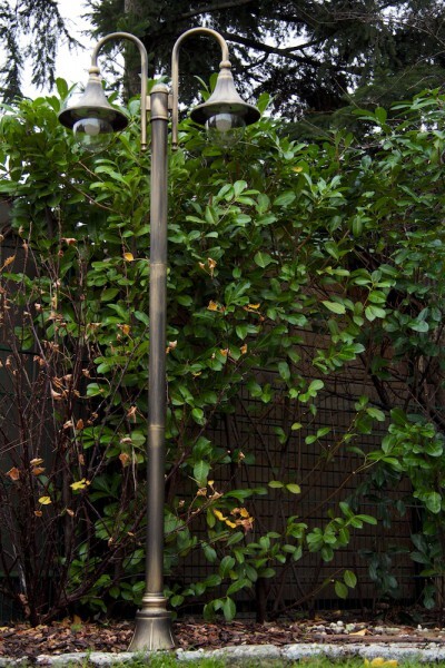 Candelabro lampada da terra esterna lampada da vialetto lampada da terra lampada da esterno oro marrone 2 teste foto 3