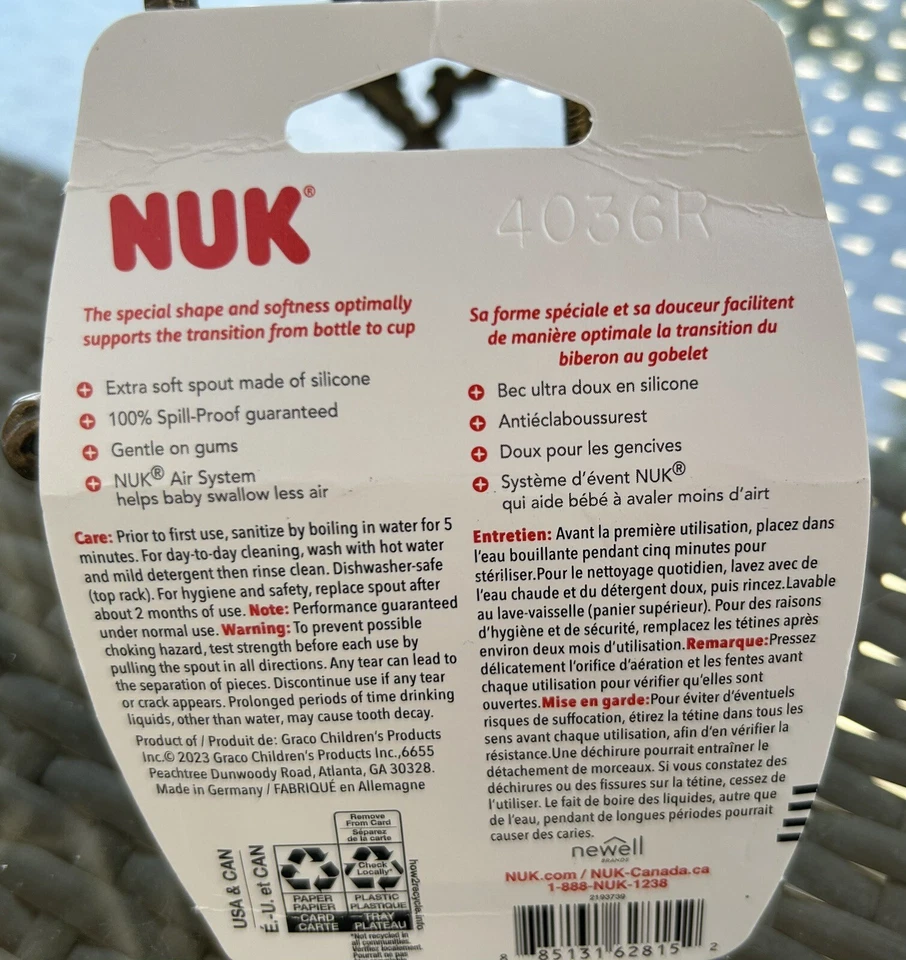 Caño de silicona suave de repuesto NUK 6 meses+ (para aprendices y tazas activas) nuevo Foto 3 de 3