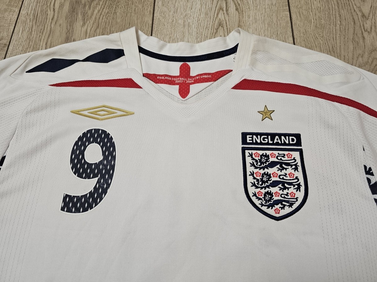 ENGLAND 2007 2009 HOME ROONEY SIGNED FOOTBALL SHIRT SOCCER JERSEY