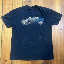 Harley Davidson Double Sided Shirt; Mens Large; Las Vegas Nevada; Biker; Black