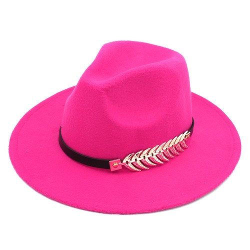 Women Wool Blend Panama Hat Wide Brim Fedora Cap Alloy Fish Bone Leather Band - Picture 10 of 28