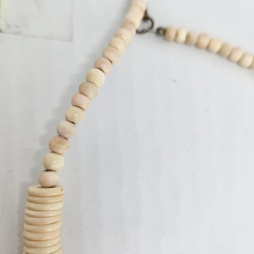 Vintage Chunky Tribal Carved Bovine Bone Disc & Bead Heishi Necklace Boho Beach - Picture 4 of 10