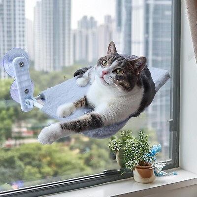 Katzenfensterbett mit 4 Saugnäpfen, Klappfenster Sitzstange Hängematte für Katzen stabil