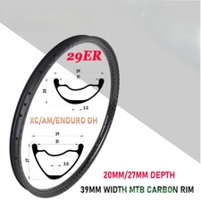 29er XC AM DH Mountain Bicycle Wheels Asymmetric Tubeless Clincher Carbon Rims
