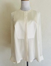 $750 ESCADA Nabhi Ivory Sheer Silk Bib Front Button Up Shirt Long Sleeve 4 DE 34