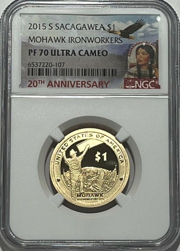 2015 S $1 NGC PF70 UCAM PROOF SACAGAWEA DOLLAR MOHAWK IRONWORKERS 20th ANNIV. - Picture 3 of 3