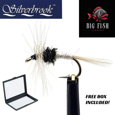 12x Silverbrook Caenis Forellenfliege - Trockenfliege - Fliegenfischen 14.12.16 + GRATIS BOX