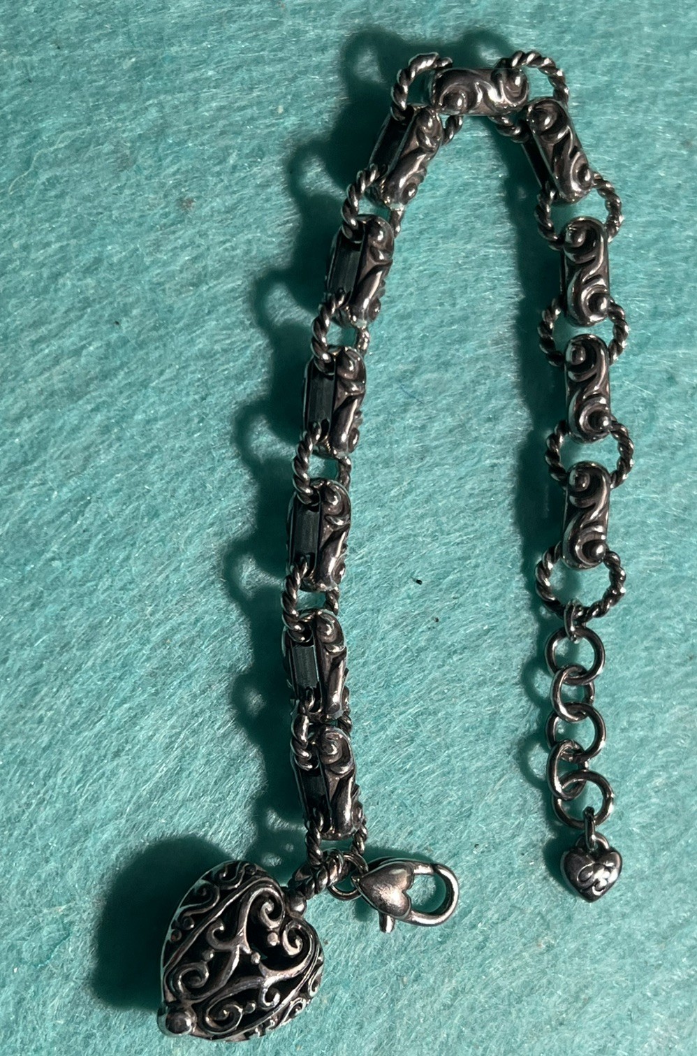 Brighton BIBI Link Bracelet Scrollwork Heart Char… - image 1