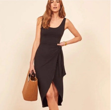 Reformation Kaila Black  Midi Wrap Knit Dress Women's XS Sleeveless Stretch