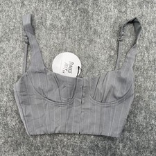 Princess Polly Top US 4 Carvey Slate Grey Pinstripe Corset Crop Top NEW