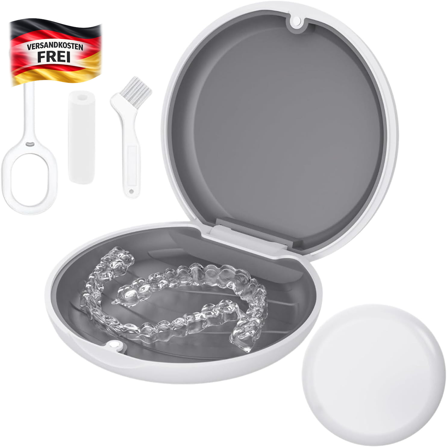 Zahnspangendose Retainer-Box für Invisalign Vivera mit Bürste und Werkzeugen