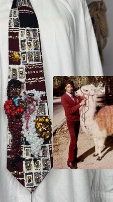 Burgundy And White Michael Jackson With His Exotic Pet Llama Louie Tie
