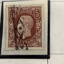 Scarce - 1875 Belgium 5fr pale brown stamp