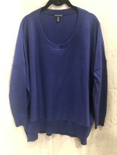 NWOT EILEEN FISHER DARK BLUE MERINO WOOL PULLOVER HIGH LOW SWEATER  S/P