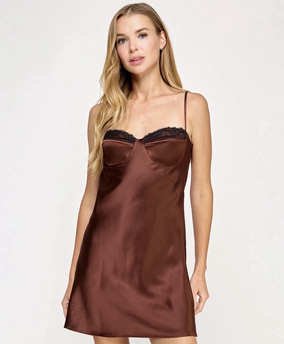Seni & Cade Juniors' Satin Bustier Slip Dress - Brown Size XL NWT