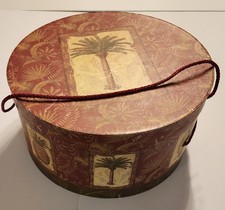 Hat Box, Round w/ Palm Trees, Pineapples  Parrot Print, 12" Diameter, 6" tall