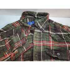 George Men's Plaid Flannel Long Sleeve Button Down Shirt Green Red Small