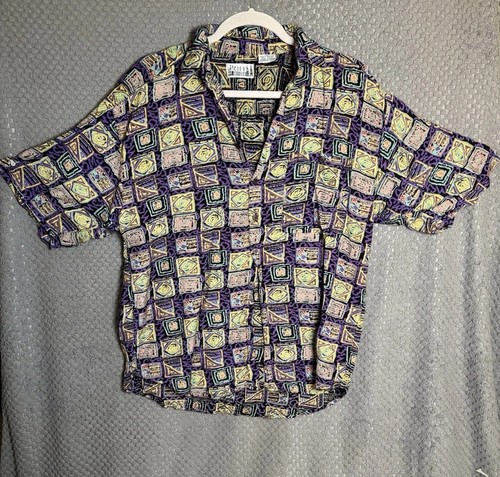 City Streets M Retro Print 80s/90s Button-up Shirt Funky-Fresh Style - Picture 6 of 8