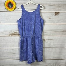 Athleta Girl Blue Wave Print Sleeveless Romper XL 14 Drawstring Waist Pockets