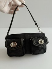Vintage COACH Signature Turnlock Wristlet Bag Canvas Leather Black EUC
