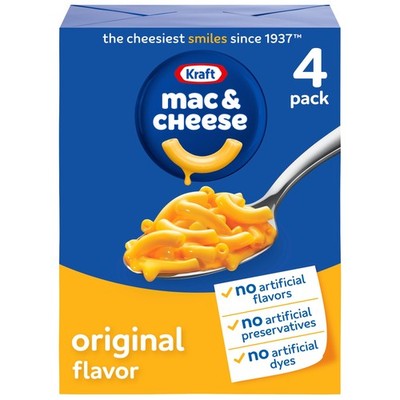Kraft Mac and Cheese, 4 Boxes, for Easy Dinner or 7.25 Ounce (Pack of 4) 
