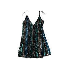 Le Lis Sequin Mini Dress Small Black Multicolor Striped Wrap V-Neck Party Club