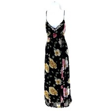 Rene Derhy Collection Floral Sleeveless Maxi Dress Lined Boho Black Sz L India