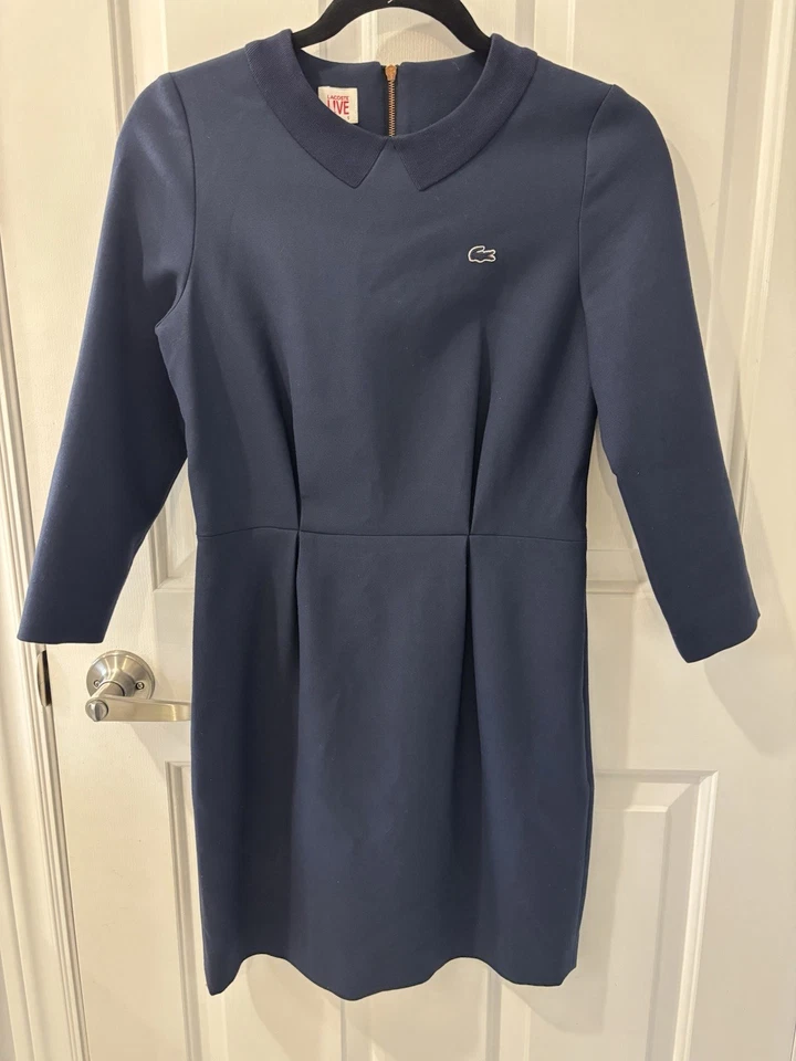 *Black Friday * Nuevo con etiquetas Vestido polo Lacoste LIVE azul marino con logotipo de cocodrilo Foto 2 de 4