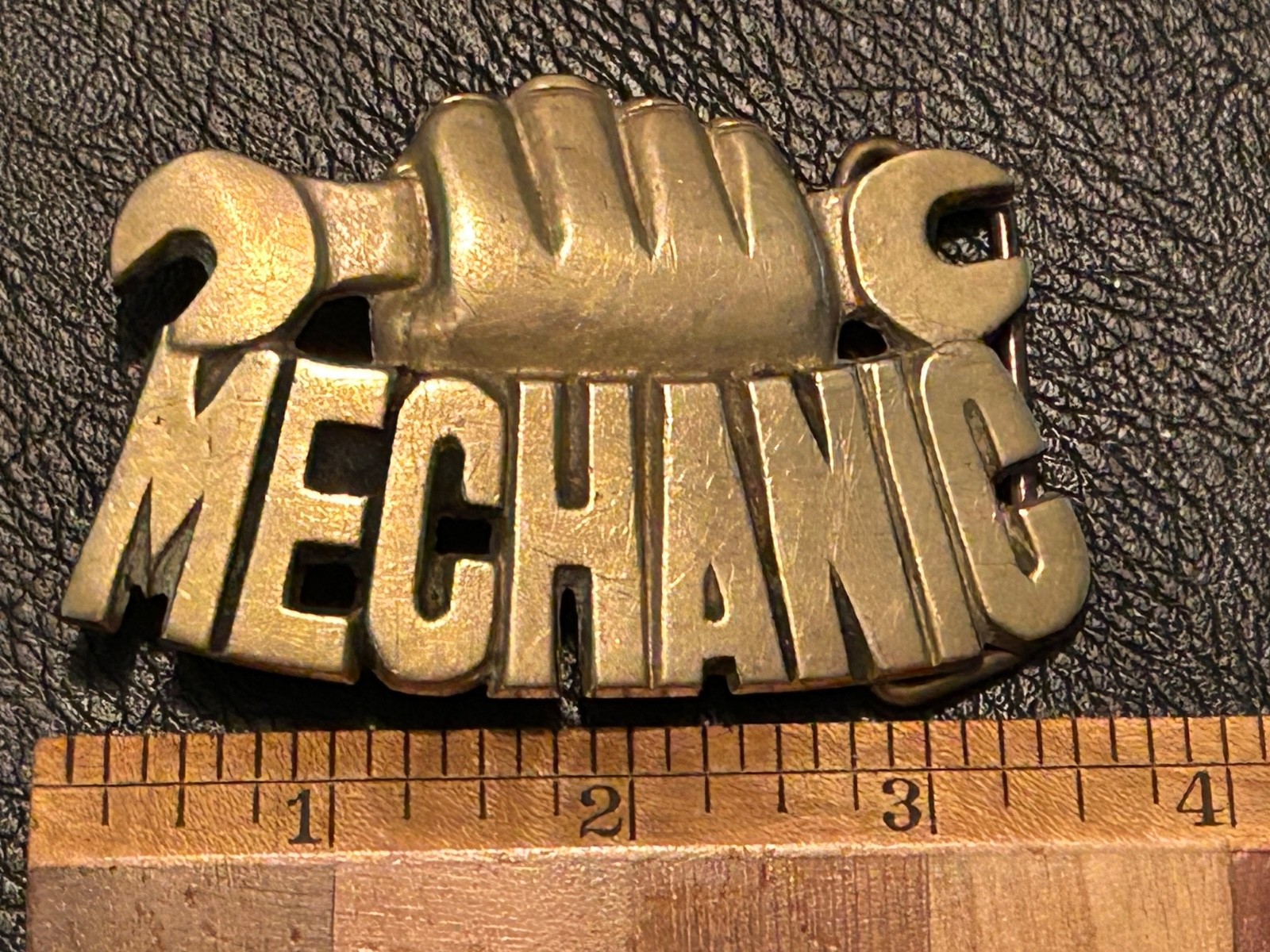 1980s Mechanic belt buckle, solid brass Baron Buckles, Taiwan
