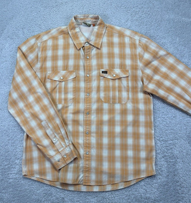 Howler Bros H-Bar-B Tech Longsleeve Mens Medium Leon Plaid Foliage Orange Pearl