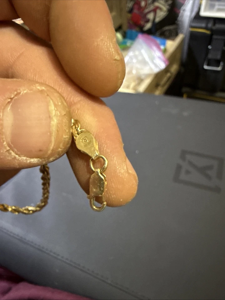 Pulsera Cuerda Oro Sólido 14K - Estampada 14K - Cadena Cuerda Clásica - Hombre’s/Mujer’s Foto 4 de 4