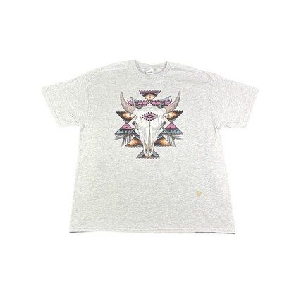 Delta Pro Weight Mens 2XL Gray Aztec Bull Skull Graphic T-Shirt Southwestern T