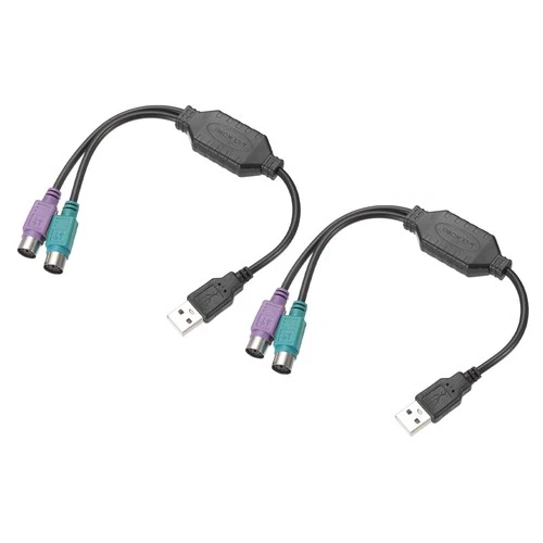 2Pcs USB to PS/2 Adapter Cable 6P 1FT Female to USB for PC Keyboard Mouse,Black