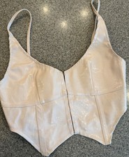 WHITE FOX New Blush Croc Embossed Faux Leather Corset Hook Front Bra Top NWOT S