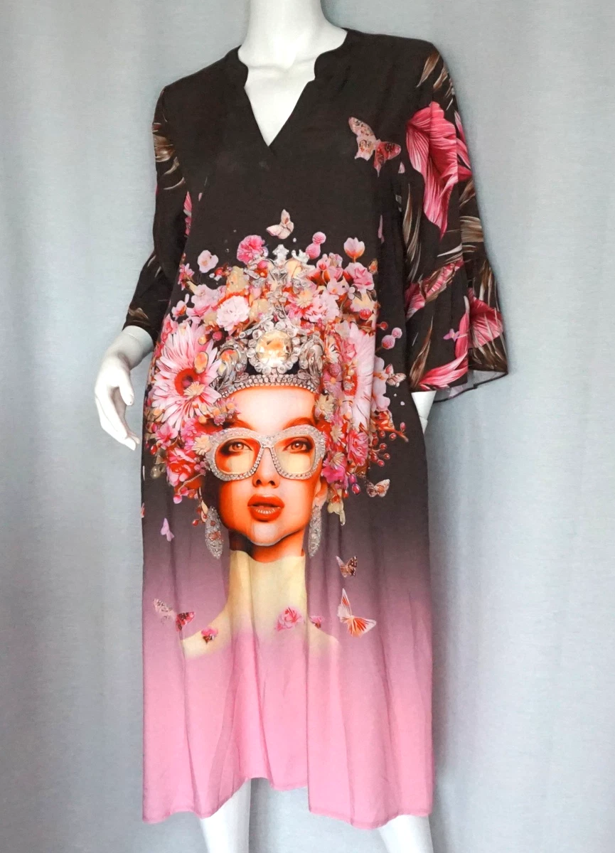 Boho Sommer MAXI KLEID Stufen Tunika Lang Italy Mehrfarbig M5 38