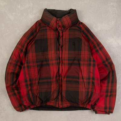 Nautica Vintage Reversible Checked Puffer Down Jacket L Herren Black Americana