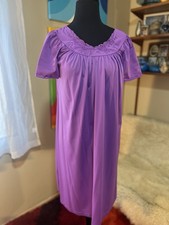 Vtg Miss Elaine Style Shadowline Purple Silky Nylon Nightgown Dress Flutter Sz S