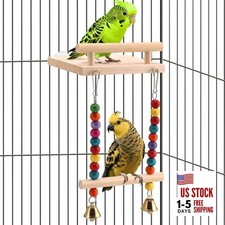 Natural Wood Bird Perch Swing - Cage Platform for Budgies, Cockatiels,