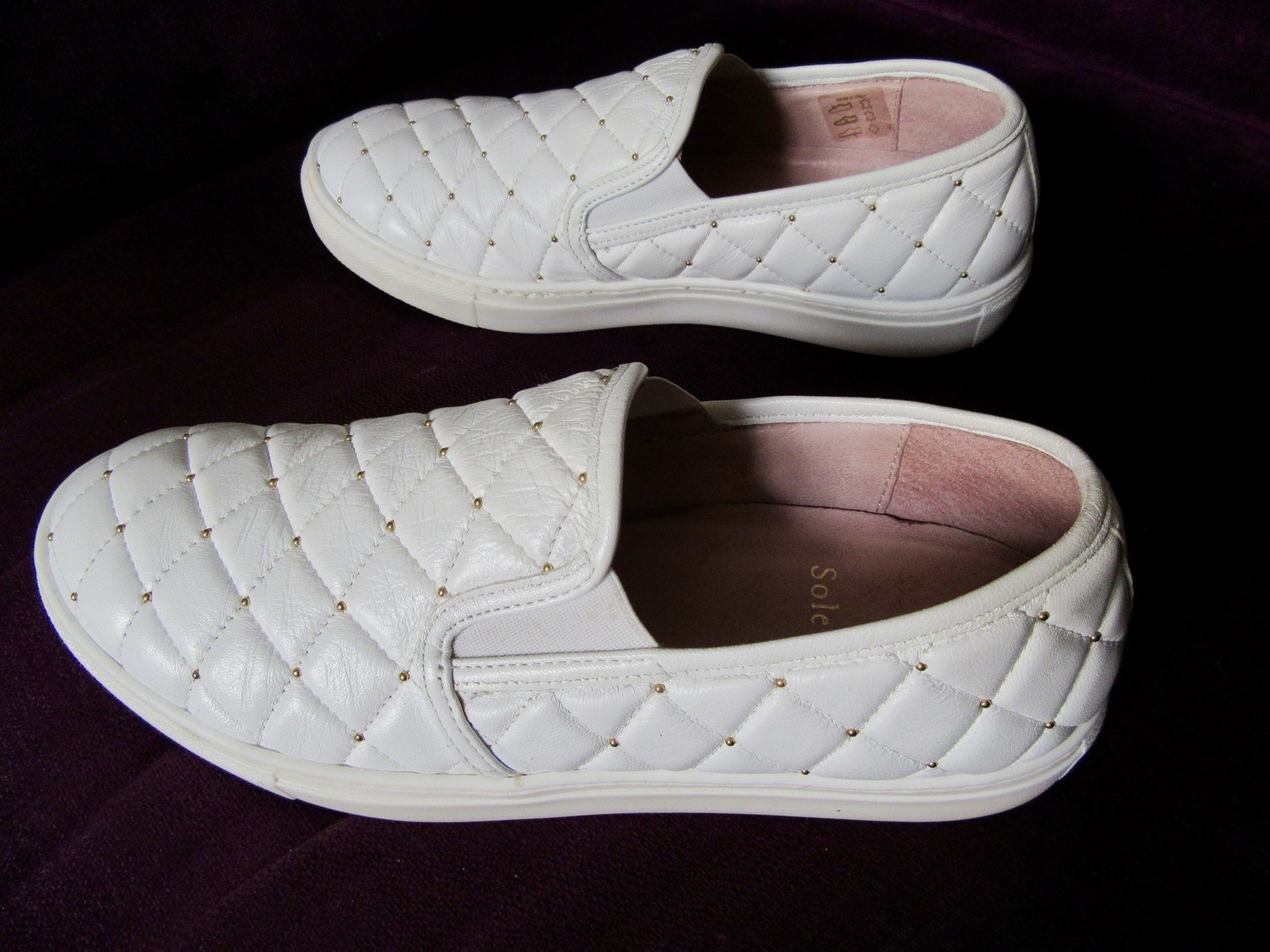 SAOLA SUOLA BLISS bianca trapuntata + mini borchie oro SLIP ON SHOES pelle s40 fine +BORSA