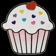 Vintage Cupcake Belt Buckle: Enamel Hearts, Kawaii Candy, Made in USA