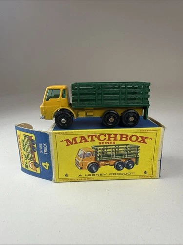 Lesney Matchbox Series No 4 Yellow Green Stake Truck New Model E4 Box