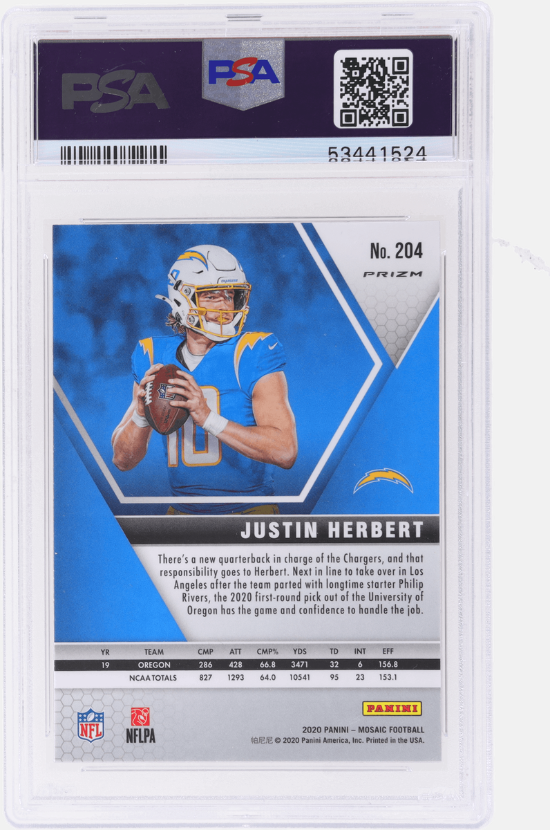 2020 Panini Mosaic Justin Herbert Reactive Orange #204 PSA 10